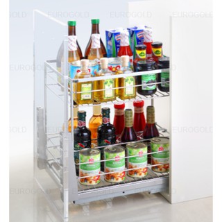 Giá gia vị nan vuông ray giảm chấn Eurogold inox bóng