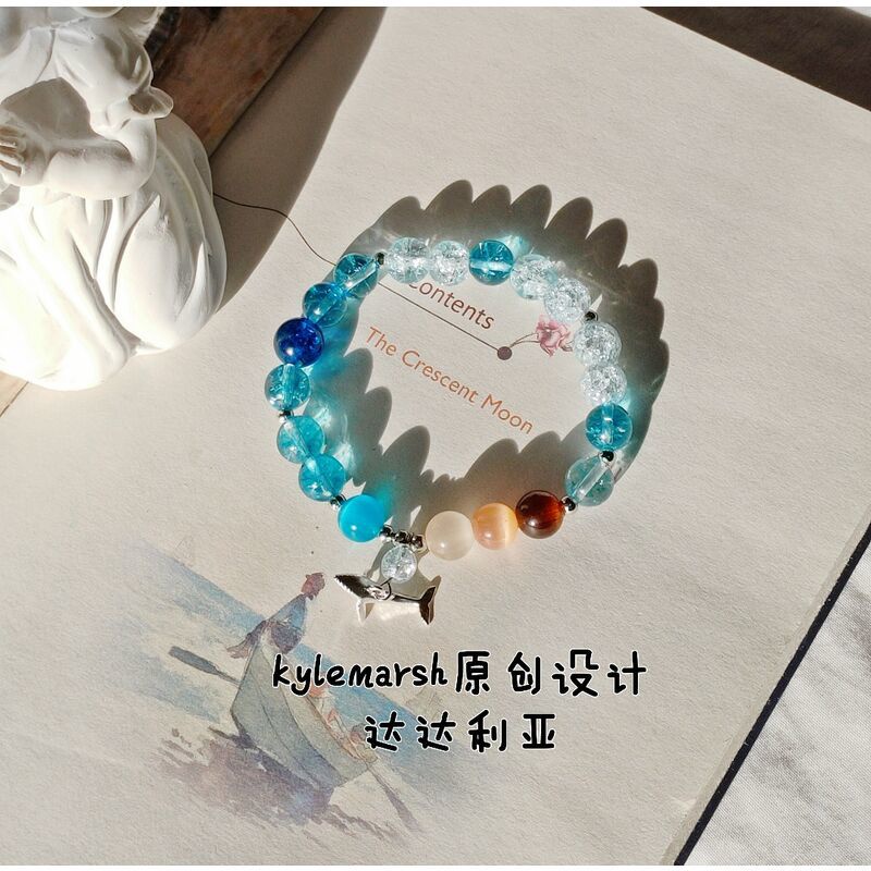 Tartaglia | Genshin impact vòng đeo tay ấn tượng thủ công màu xanh sa thạch thiết kế dẫn xuất tinh thể xung quanh vòng đeo tay WMPG