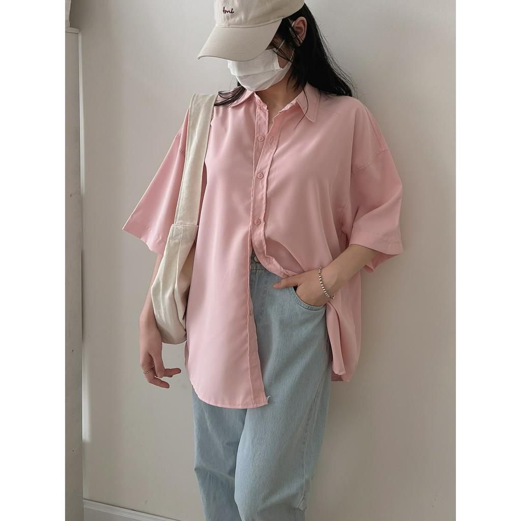 Áo Sơ mi nữ cộc tay from rộng Hàn Quốc Dáng Dài Chất Thô mát. Sơ mi nữ cá tính form rộng nhiều màu hothit