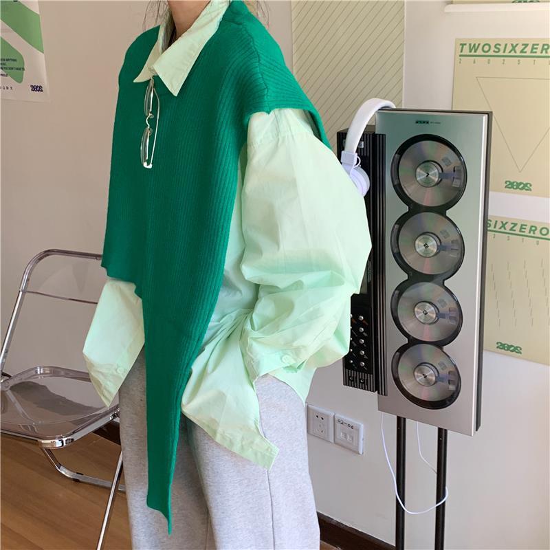 Set áo sơ mi tay dài + áo sweater không tay IELGY trẻ trung cho nữ (có bán lẻ)