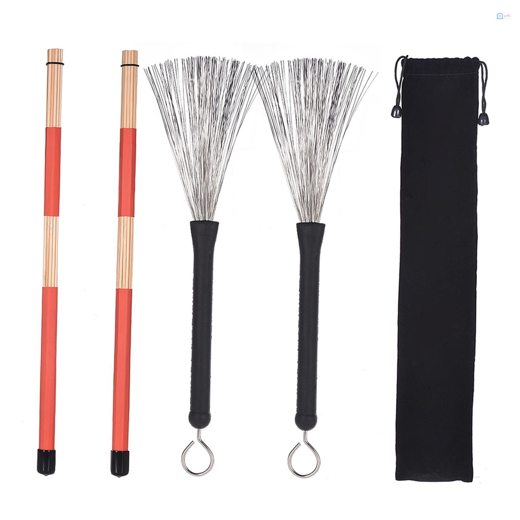 1 Cặp Gậy Đánh Trống + 1 Cặp Cọ Kèm Túi Đựng Dành Cho Nhạc Jazz Dân Gian