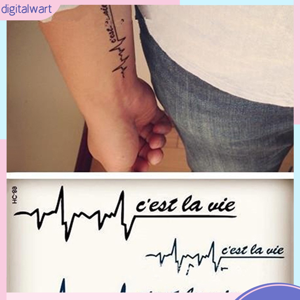 Bộ 2 nhãn dán hình xăm tạm thời họa tiết nhịp tim và chữ size 10.5cm*6cm