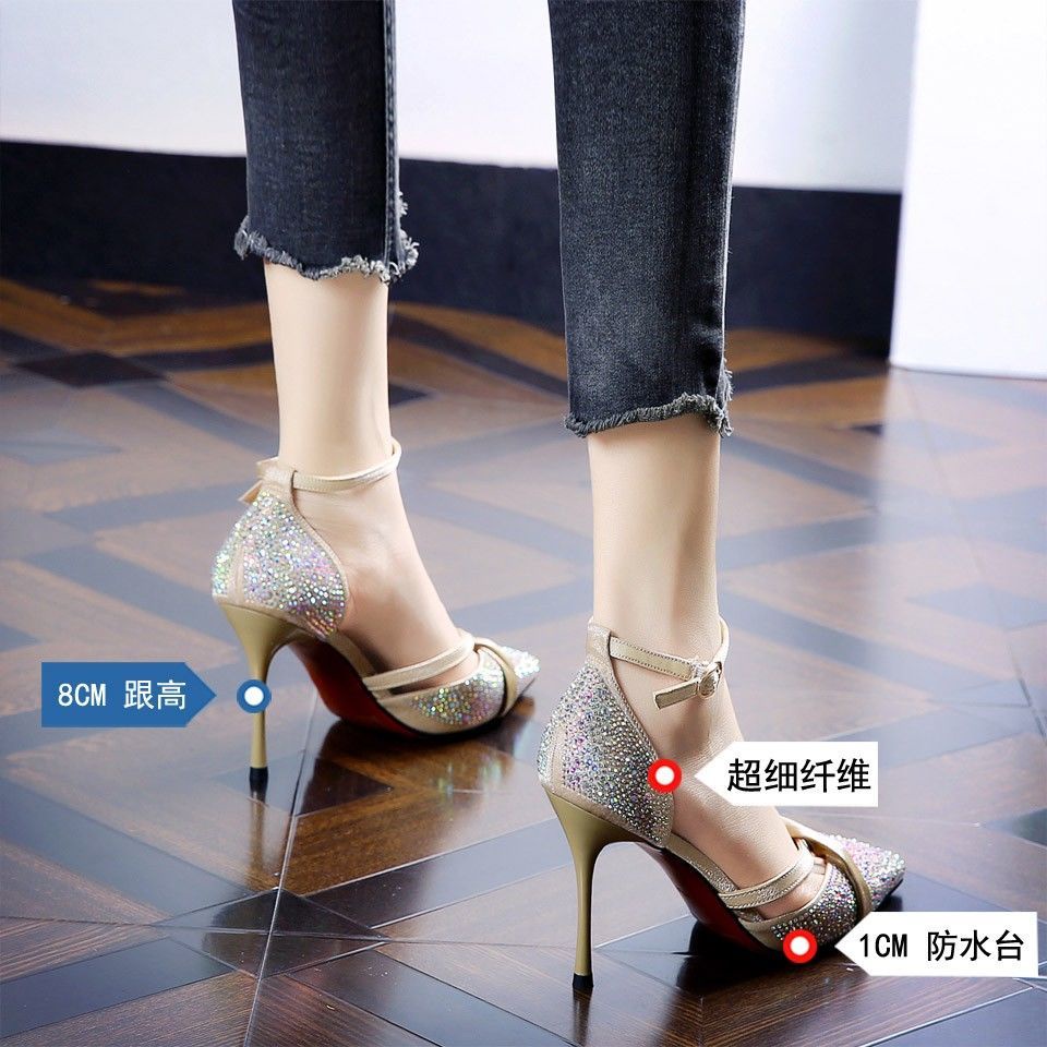 Giày Cao Gót 8Cm Mũi Nhọn Đính Đá Thời Trang Cho Nữ