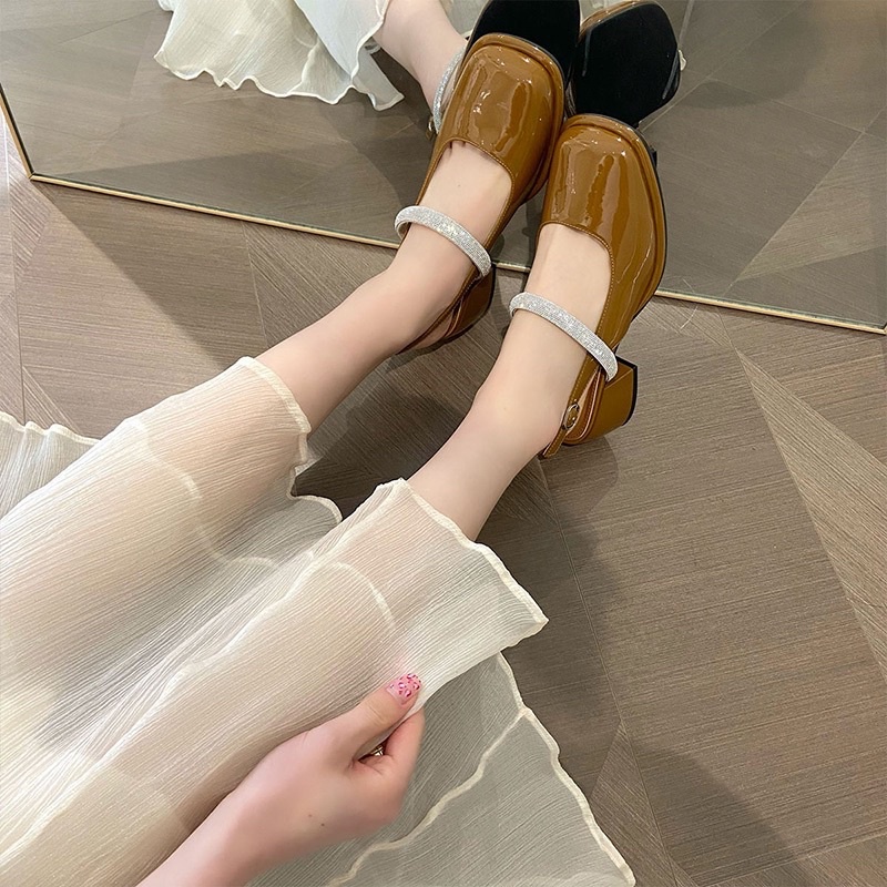 Giày búp bê hở gót đế cao, giày đế cao 3p 5p quai ngang bít mũi