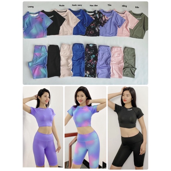 Bộ Tập Gym, Thể Thao Nữ Quần Biker, Áo Croptop Tay Ngắn Siêu Đẹp