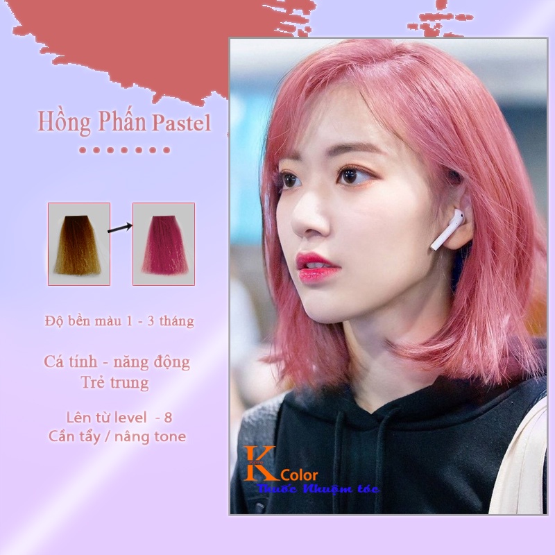 Thuốc nhuộm tóc màu HỒNG PASTEL tặng thuốc tẩy sử dụng tại nhà nhiều thảo dược giá rẻ nhất Kcolor