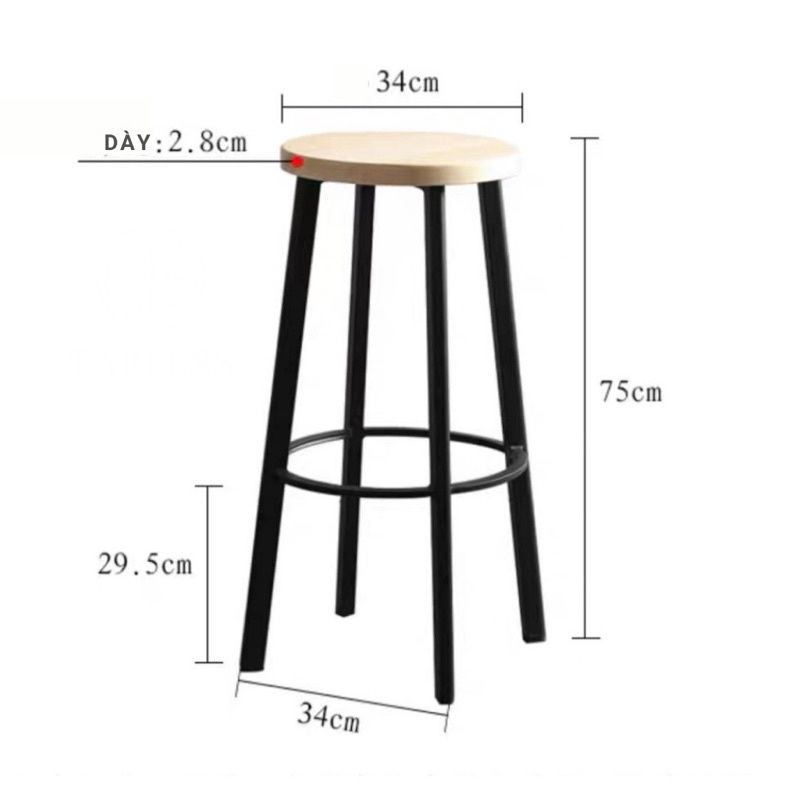 Ghế quầy bar 100% gỗ cao su, ghế quầy thu ngân khung sắt chắc chắn thường dùng cho các quán bar, quán cafe,