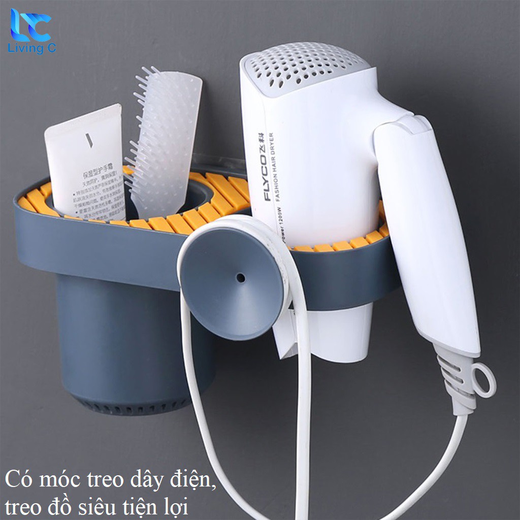 Giá đỡ máy sấy tóc dán tường cao cấp Living C, kệ nhà tắm đựng máy sấy tóc đa năng treo tường chịu lực _SCC