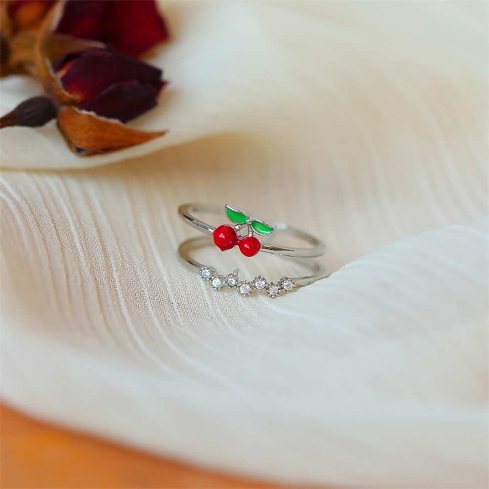 Nhẫn Hở Hình Quả Cherry / Dâu Tây Bằng Hợp Kim Dễ Thương Thời Trang Hàn Quốc
