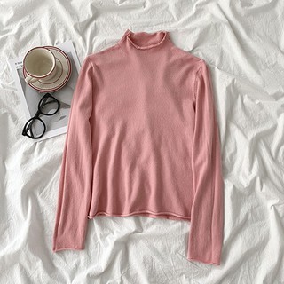 [Order]🌿 Áo len mỏng basic cổ cao 3p tay dài trơn nhiều màu ulzzang 🔥