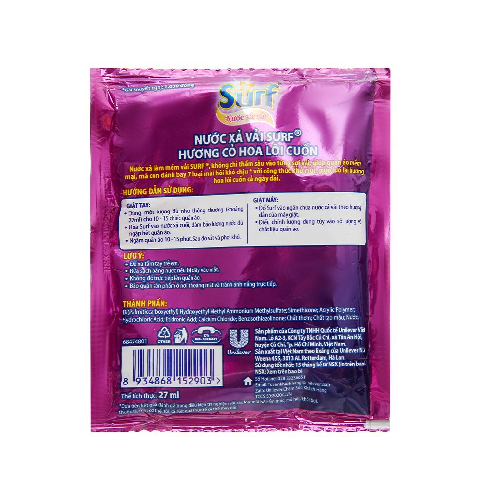 Nước xả vải Surf dây 10 gói 27ml - yenthu