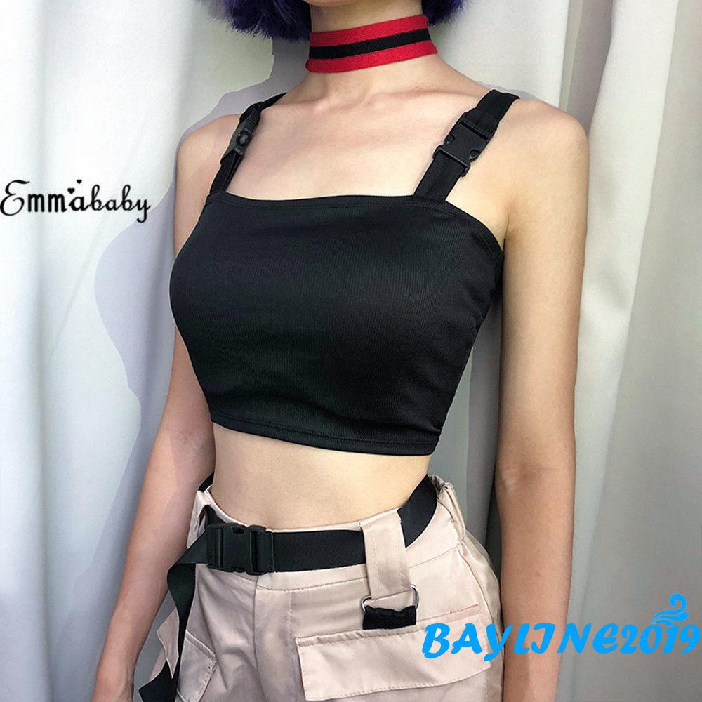 Áo thun crop top ôm sát hai dây phối khóa quyến rũ thời trang dành cho nữ