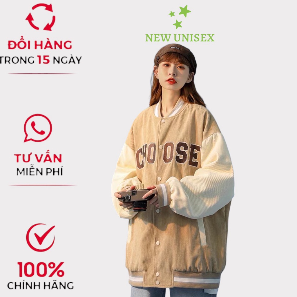 Áo Khoác Nhung Bomber Kiểu Unisex Nam Nữ Thêu Chữ CHOOSE, Chất Liệu Vải Nhung Cao Cấp [NewUnisex]