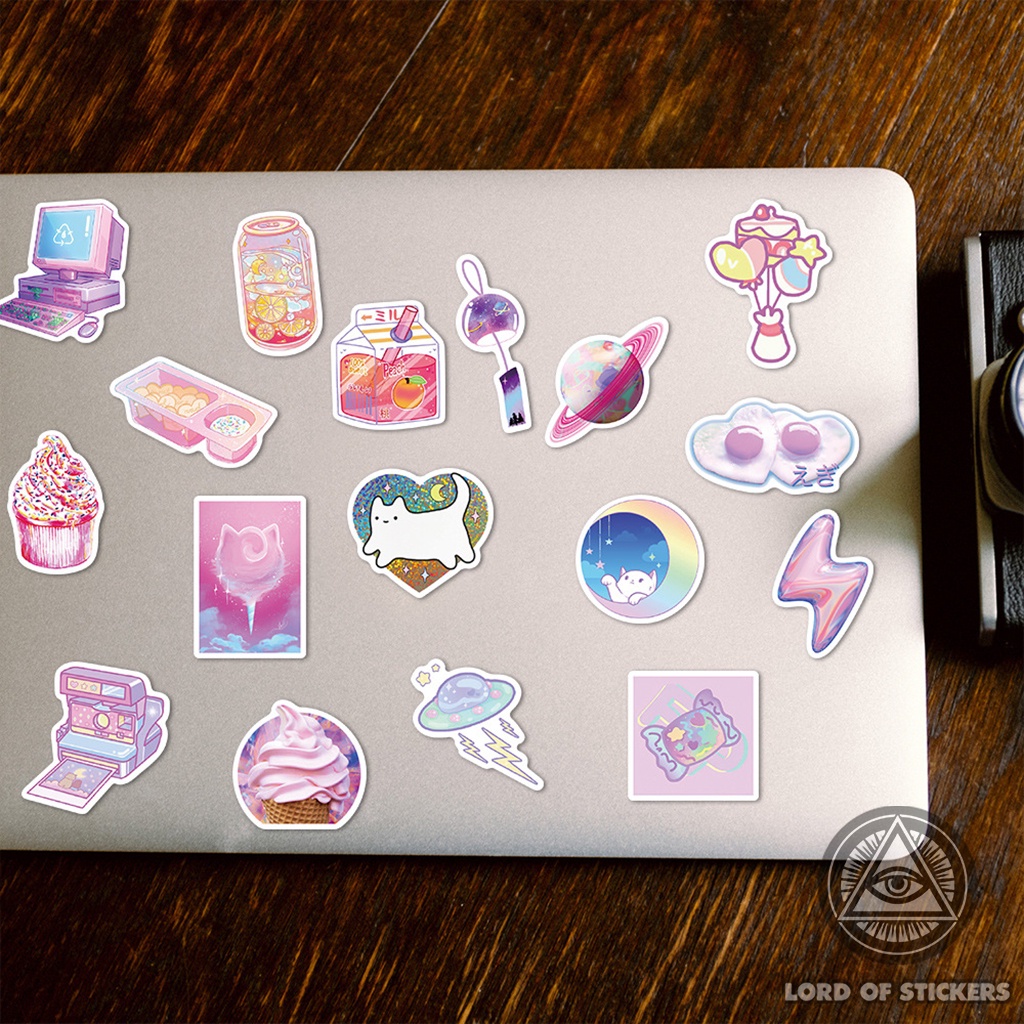 Set 60 Nhãn Dán Sticker Cute Holographic Phong Cách Hoạt Hình Nhiều Màu Sắc Chống Thấm Nước Dán Mũ Bảo Hiểm, Laptop, Sổ