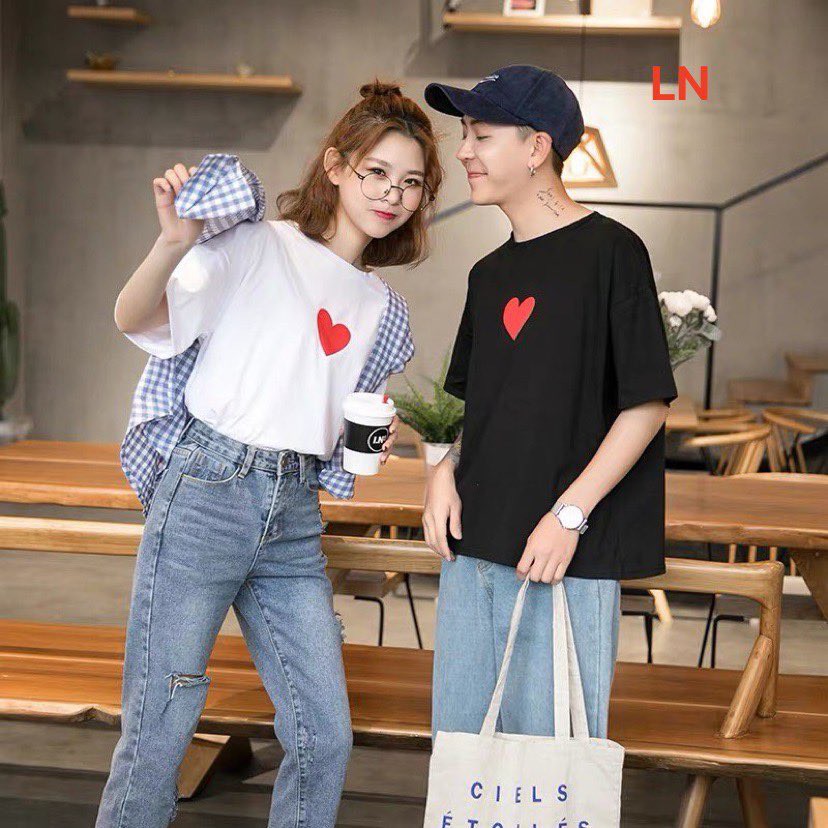 Áo đôi cotton họa tiết tim