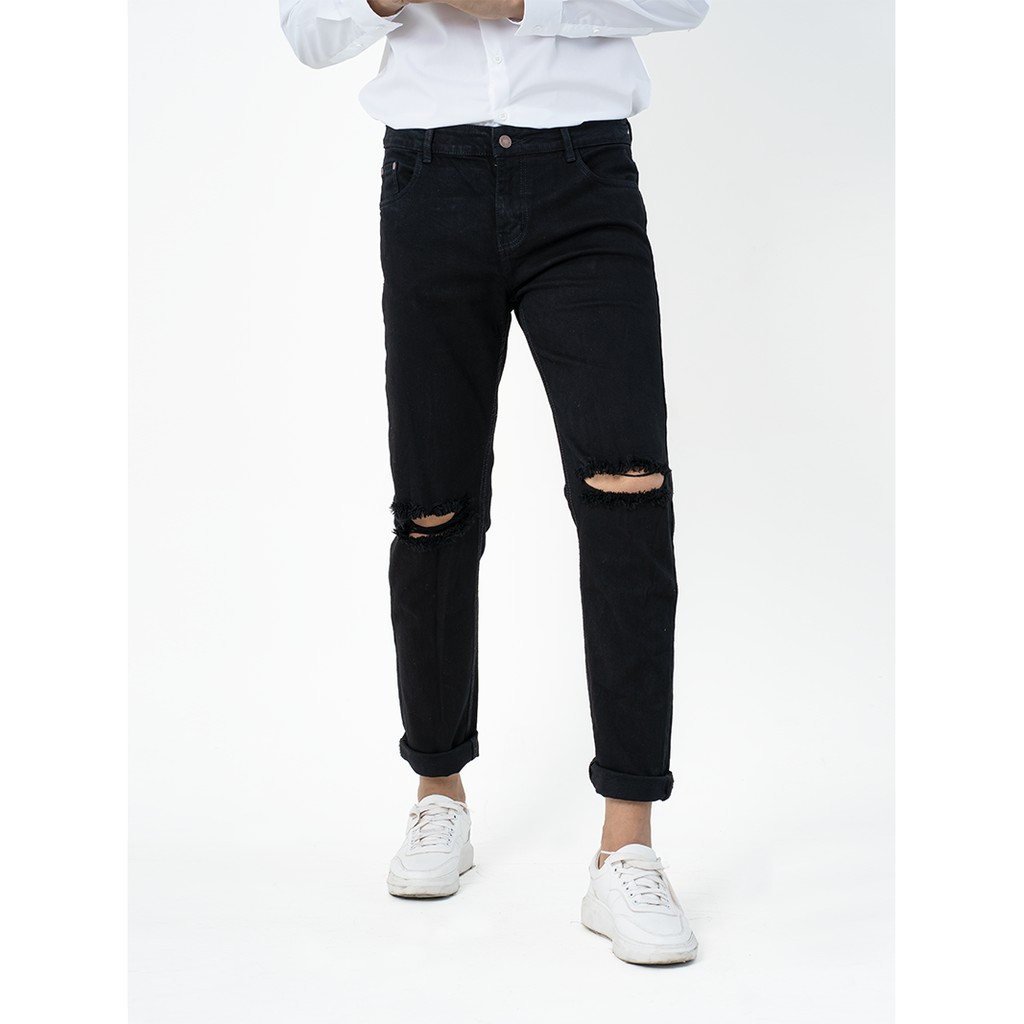 [Mã FASHIONMALLT4 giảm 15% tối đa 30K đơn 150k] Quần jean nam rách gối Q220 (Đen) MĐ | WebRaoVat - webraovat.net.vn