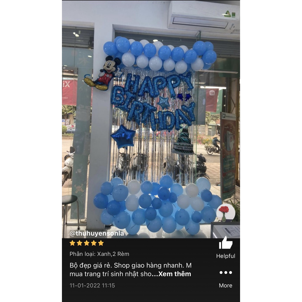 Set trang trí sinh nhật bé trai bé gái 2 rèm kim tuyến bóng chữ Happy Birthday 50 bong bóng tròn HAPPYKID STTSN2R