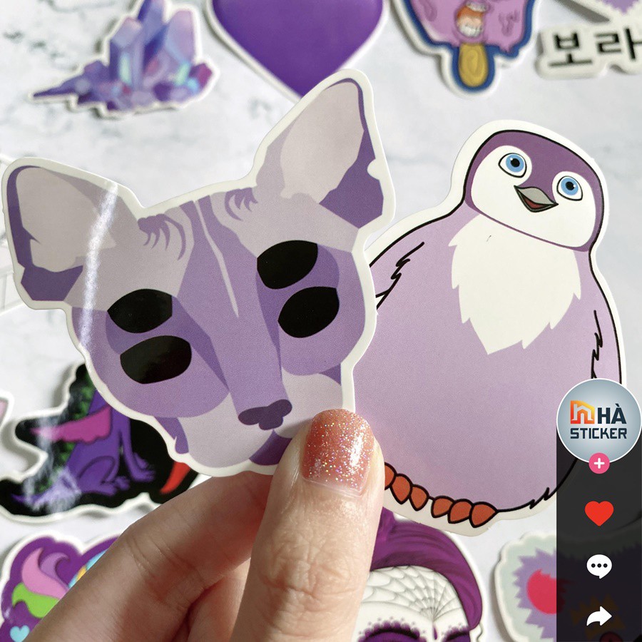 Set 60 Sticker Dán Purple Life PVC Chống Nước | Dán Điện Thoại | Dán Laptop | Dán Mũ Bảo Hiểm | Dán Vali