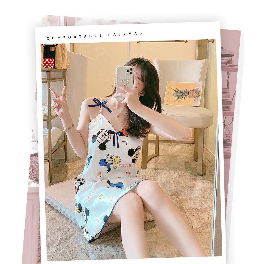 Váy ngủ lụa 2 dây dễ thương dành cho nữ mùa hè,đầm ngủ họa tiết dễ thương hàng quảng châu | BigBuy360 - bigbuy360.vn