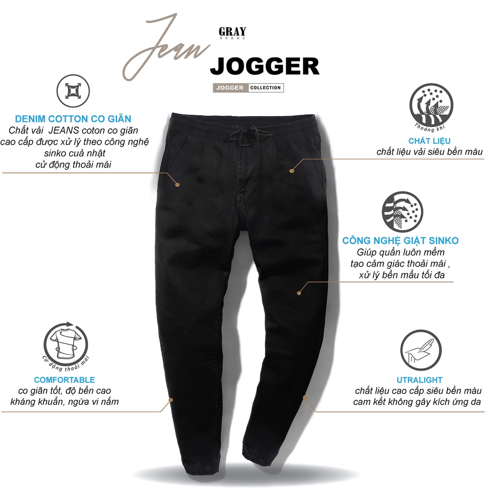 Quần Jogger Nam, Jogger Jean Bo Gấu GrayHomme Co Giãn Tốt, Phom Ôm, Trẻ Trung, Thanh Lịch