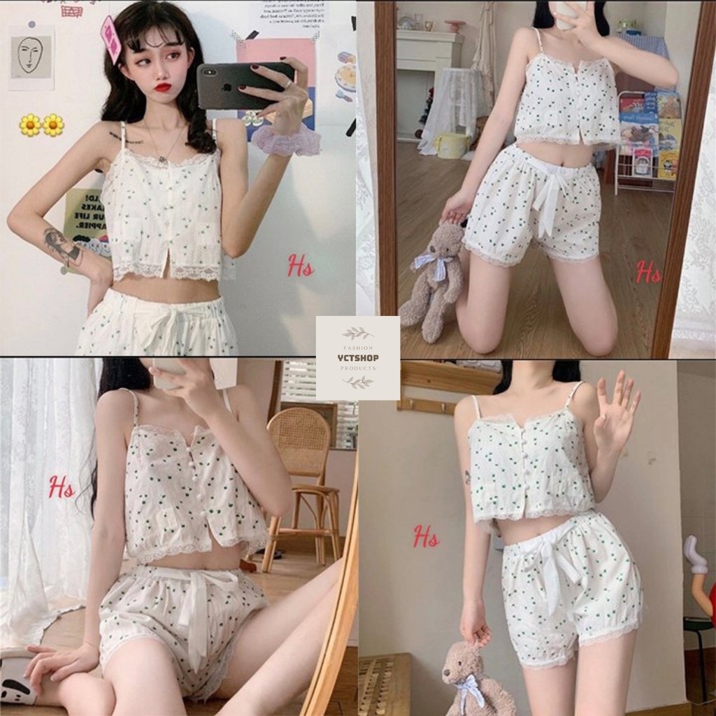 Bộ đùi ngủ hoa nhí có nơ quần chất liệu:von lụa