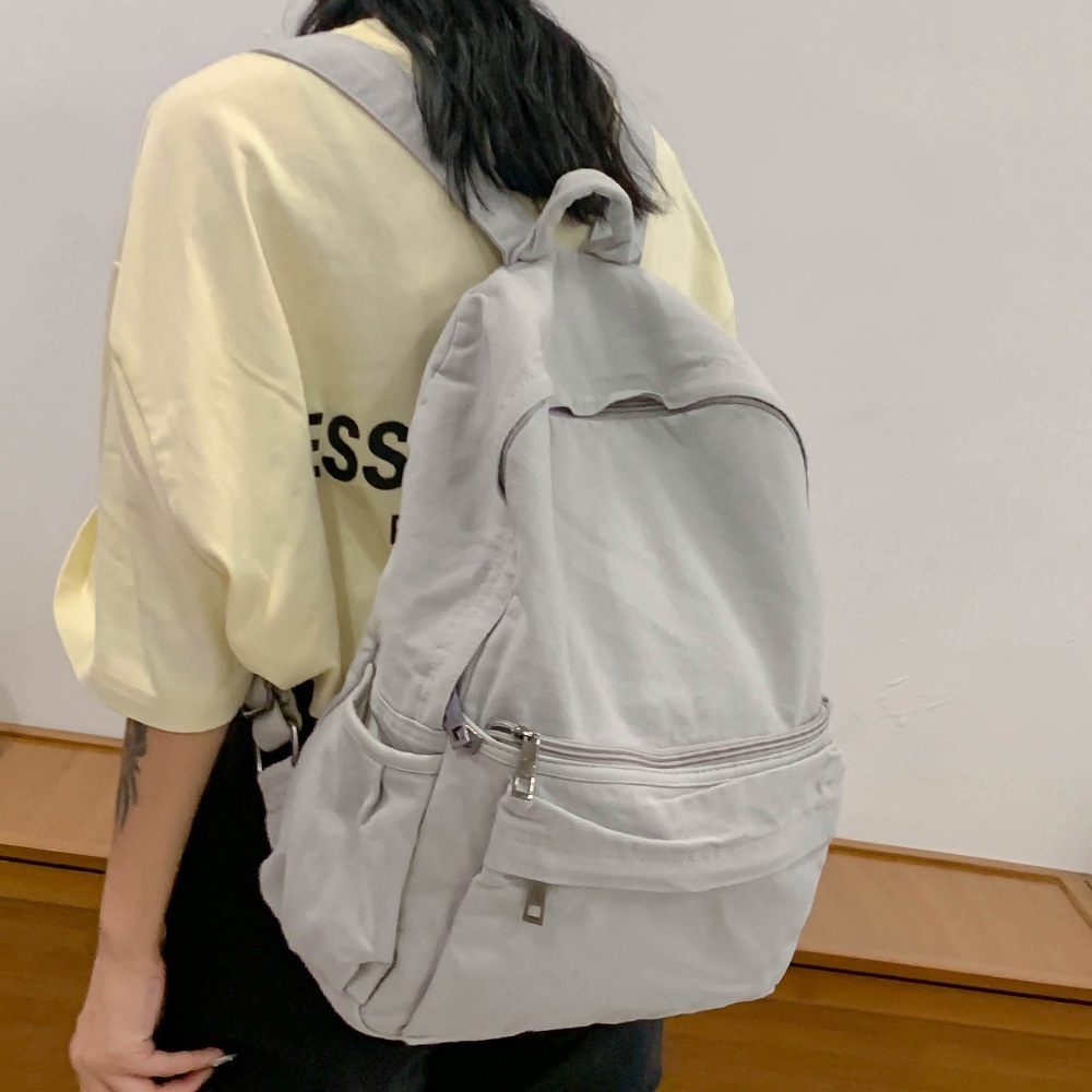 Ba Lô Canvas Màu Trơn Dễ Thương Thời Trang Harajuku Cho Nữ