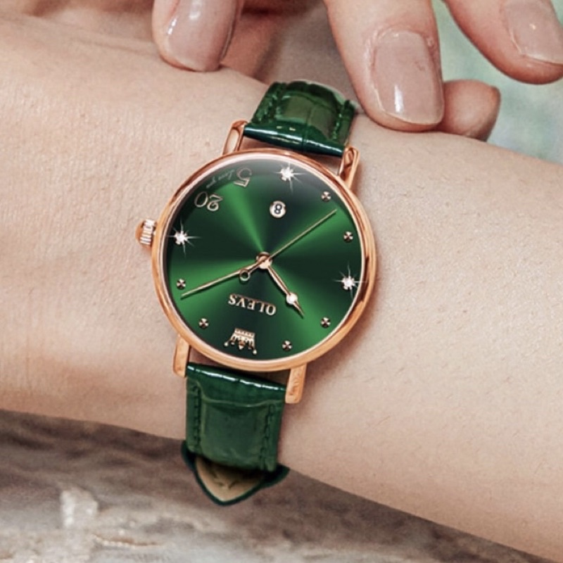 Dây đồng hồ nam nữ da bò màu xanh lá cây đủ size 12-20mm
