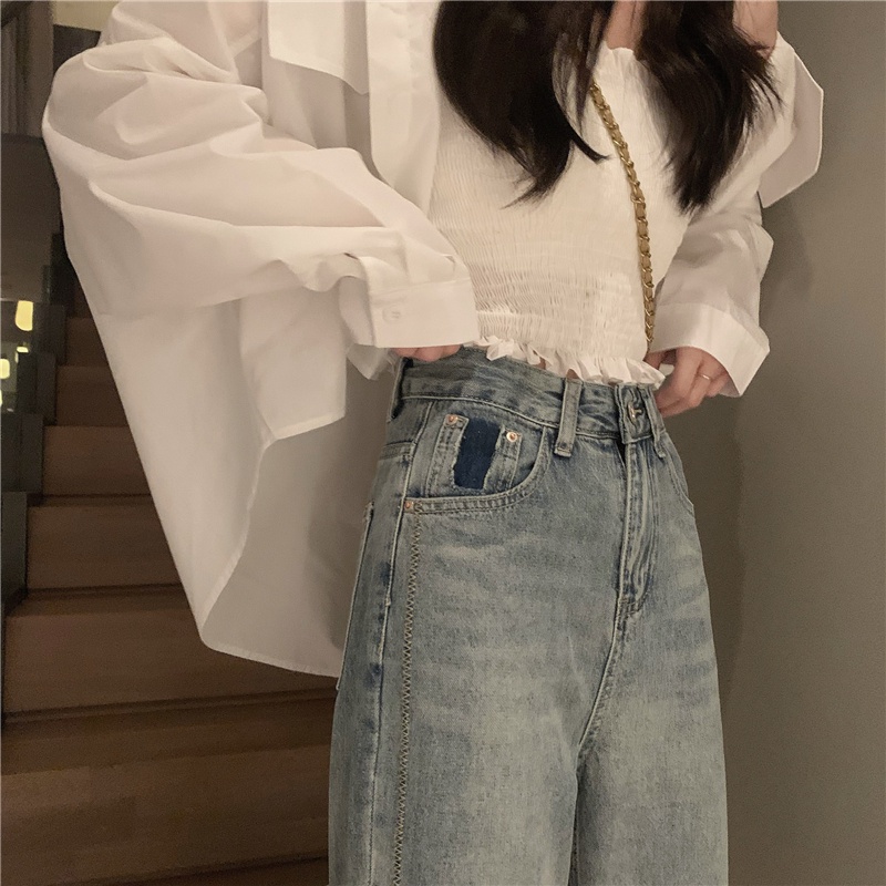 Quần Jeans Ống Rộng Lưng Cao Phong Cách Retro 51021