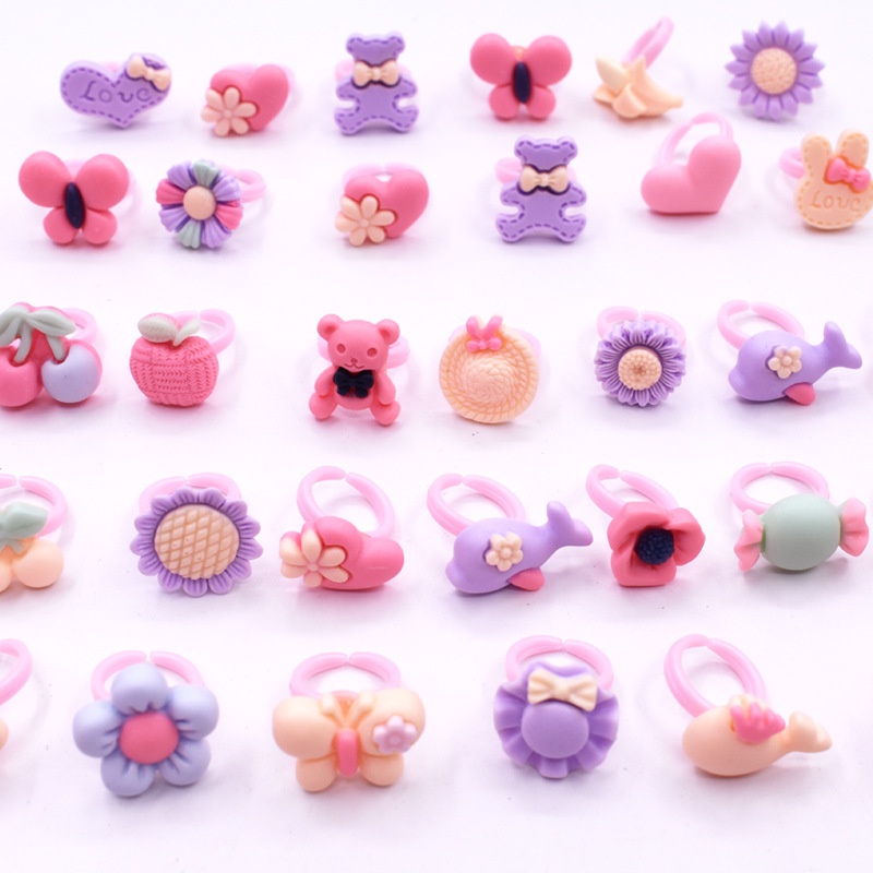 Set 10-50 Nhẫn Nhựa Họa Tiết Hoạt Hình Dễ Thương Cho Bé