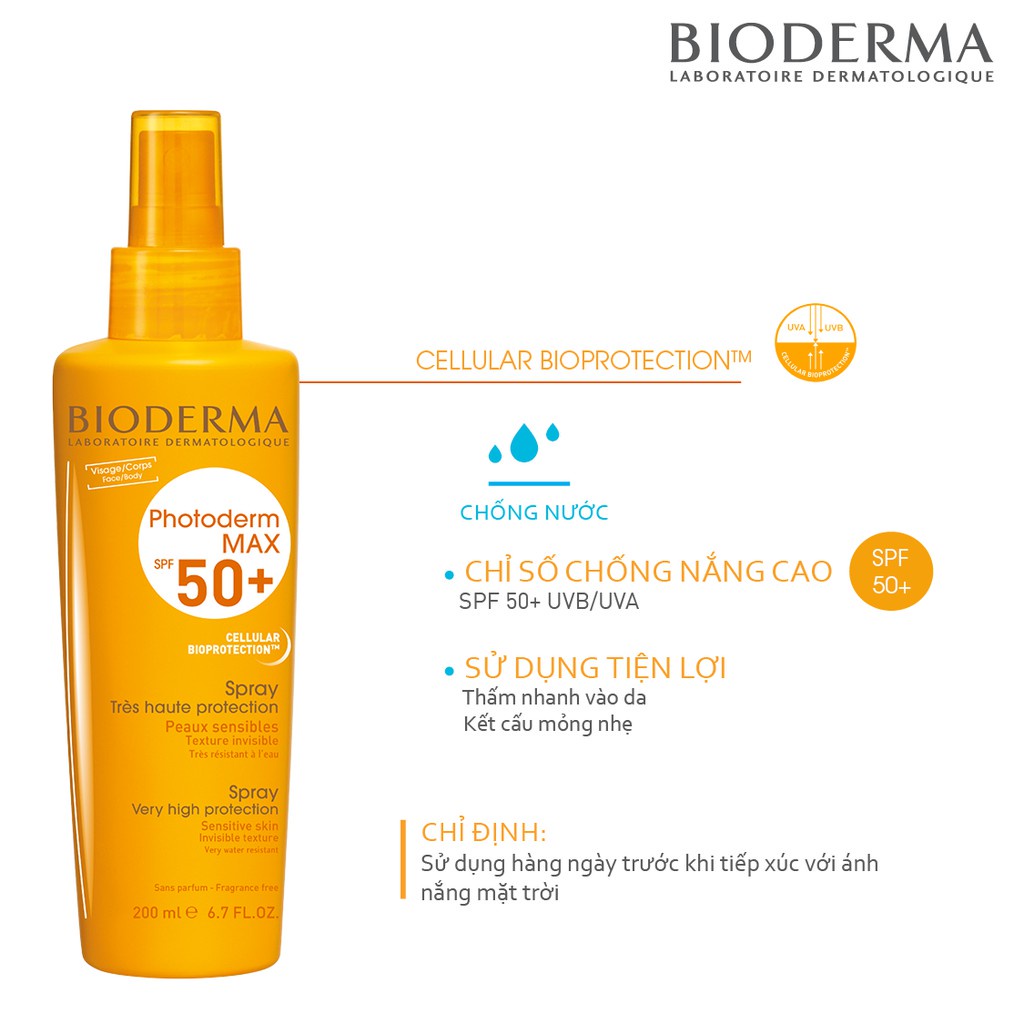 Xịt chống nắng Bioderma Photoderm Max Spray SPF 50+ 200ml