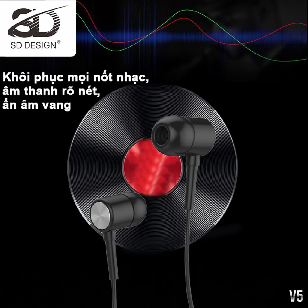 Tai Nghe Nhét Tai SD Design V5 Super Bass tương thích các dòng điện thoại jack 3.5mm, có mic bảo hành Chính Hãng 1 đổi 1