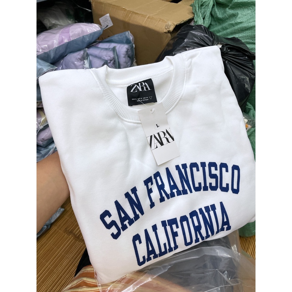 Set bộ nỉ thêu chữ SAN FRANCISCO màu trắng thiết kế áo dài tay bo chun quần sooc cạp chun