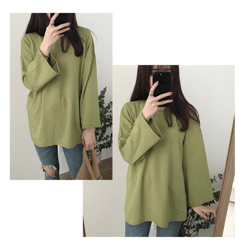 Áo Thun Nữ Dài Tay Màu Trơn Thời Trang Hàn Quốc