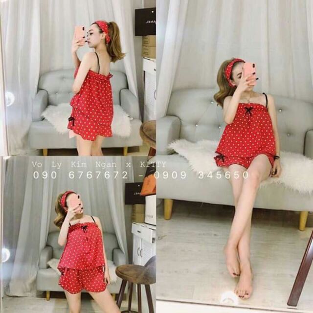 Bộ satin 2 dây đính nơ siêu xinh full màu