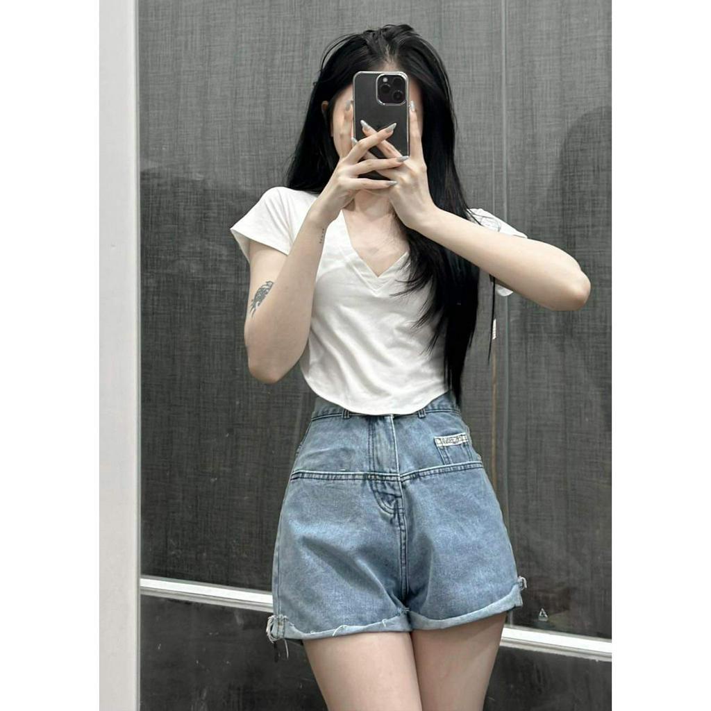 Áo croptop nữ tay ngắn vạt bầu cổ tim chất thun cotton 2 chiều mềm mịn mát - A0166