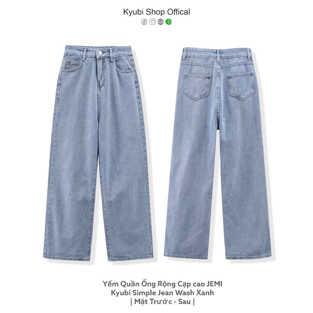 Quần jean nữ  lưng cao dáng suông Ulzzang (Có Bigsize) - Quần jeans ống rộng suông cạp cao KYUBI BIGOES