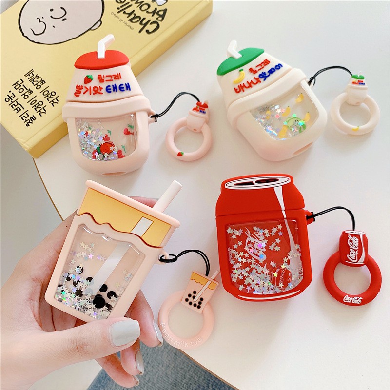 Bao Case Cho Airpods 1/ Airpods 2 Hình Bình Sữa Dâu &amp; Chuối Liquid.