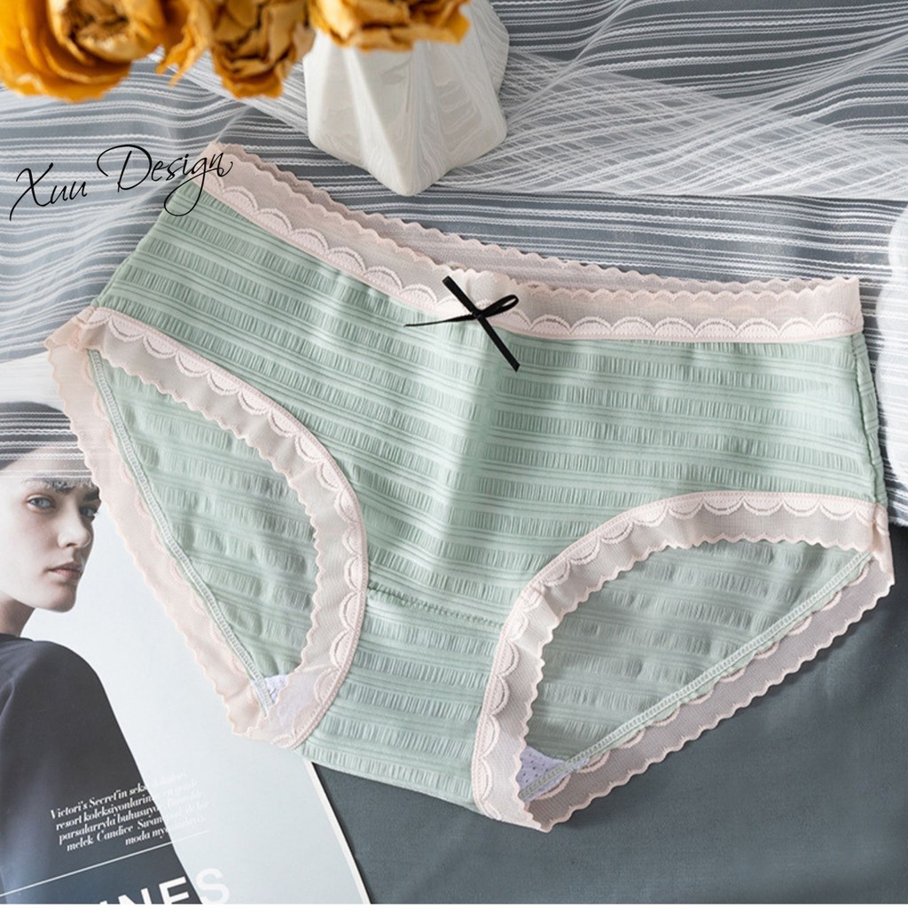 Quần lót nữ cotton phối viền ren co dãn thấm hút hồ hôi XUU DESIGN QC34