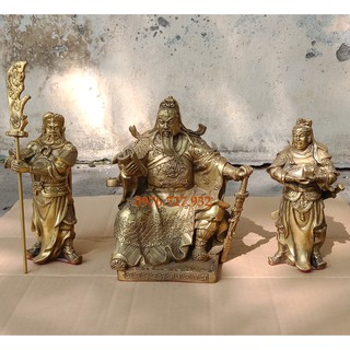 Bộ 3 tam thánh cao 18cm gồm quan công, quan bình, châu xương, bộ tượng tam thánh bằng đồng