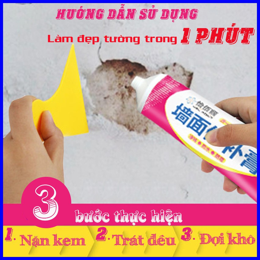 Keo vá vết nứt trám tường đa năng [TẶNG 3 PHỤ KIỆN] chống thấm thông minh, tuýp 250g - HỒNG