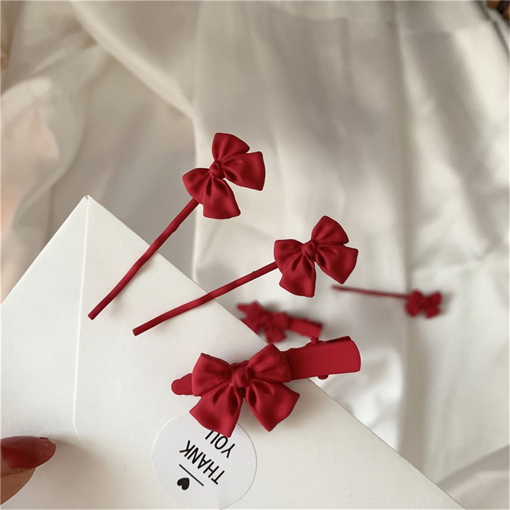 Set 2 Kẹp Tóc Hình Nơ Đỏ Ngọt Ngào Đáng Yêu Thời Trang Cho Nữ