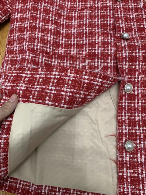 Có sẵn: Áo khoác dạ Tweed đỏ oversize 2 lớp