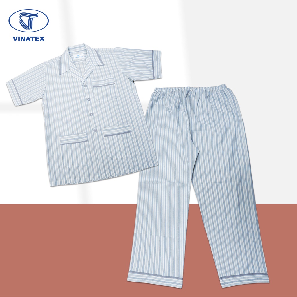 BỘ PYJAMA NAM KẺ TRUYỀN THỐNG, chất liệu Kate, áo cộc, quần dài, có size cho người ngoại cỡ [VINATEX]