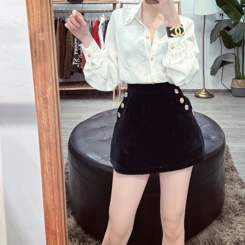 Sơ mi lụa khuy đồng