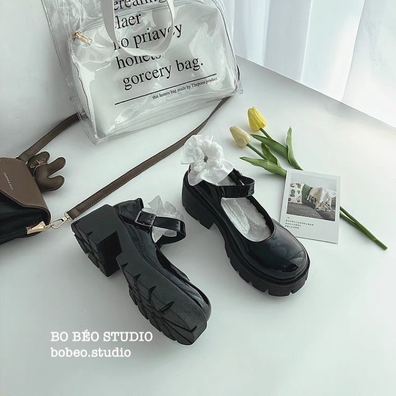 GIÀY ULZZANG BÚP BÊ CÓ QUAI DA BÓNG ĐẾ CAO 5CM form chuẩn