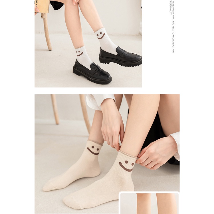 Tất vớ cao cổ nữ chất cotton họa tiết mặt cười lớn phong cách Vintage - T067 Mian Store