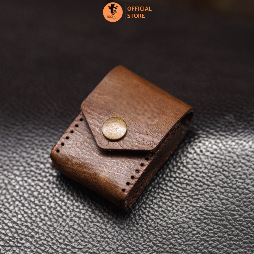 Bao da Zippo da bò màu nâu đậm - RAM Leather