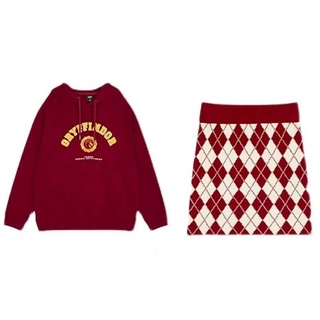 Set Áo Hoodie Và Chân Váy Nhung Họa Tiết Giáng Sinh Thời Trang Cho Nữ