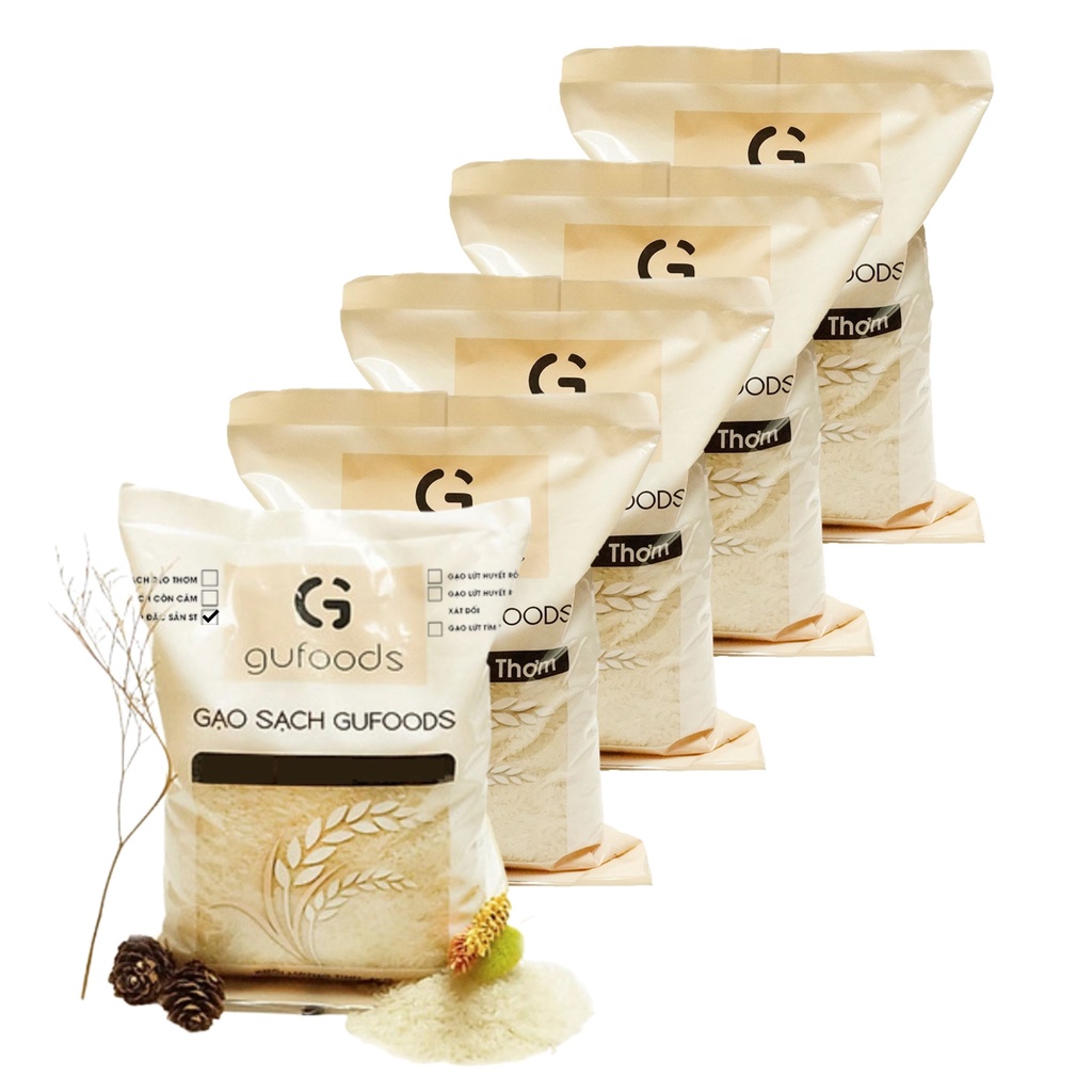 [VietGAP] Gạo ST25 GUfoods - Trắng sữa, dẻo, ngọt, thơm - Combo 5 túi (mỗi túi 1kg)