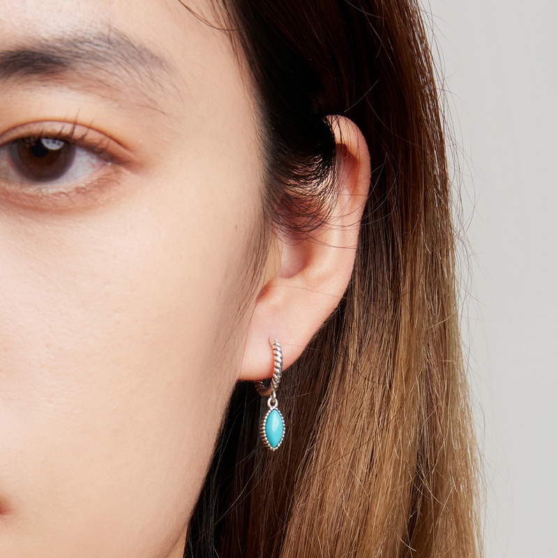 Khuyên tai BAMOER bạc 925 đính ngọc lam nhân tạo kiểu xoắn thời trang cho nữ